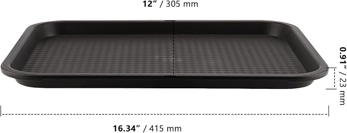 ZOENHOU 10 Pack 16 x 12 Inch Plastic Fast Food Tray, Rectangular Cafeteria Trays Food Serving Tray Bulk, Large Restaurant Lunch Trays for Serving Food Home Restaurant Dinning Room Organization, Black
