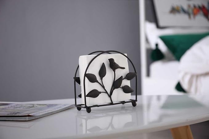 Cast Iron Bird & Tree Classic Napkin Holder/Tabletop Freestanding Tissue Dispenser, Turquoise