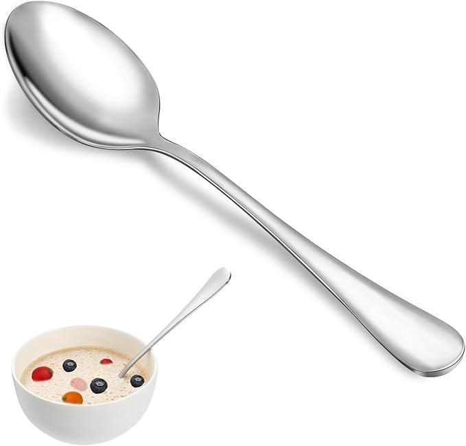 12 Pcs Dinner Spoon Set,Premium Food Grade Stainless Steel Spoons,Durable Metal Spoon,Tablespoon,Spoons Silverware Only,Mirror Finish & Dishwasher Safe,Use for Home,Kitchen and Restaurant - 7.3 inch