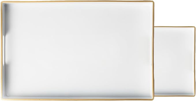 Serving Trays Set of 2, Decorative Plastic Serving Trays with Handles, Party Tray for Food, Coffee Table, Ottoman, Bathroom, and Living Room (White)