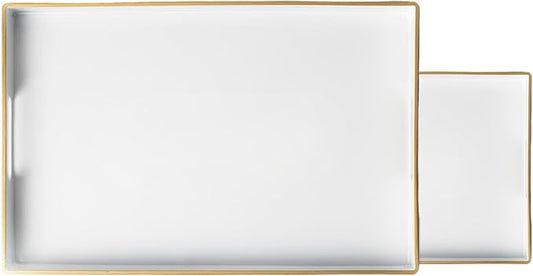 Serving Trays Set of 2, Decorative Plastic Serving Trays with Handles, Party Tray for Food, Coffee Table, Ottoman, Bathroom, and Living Room (White)