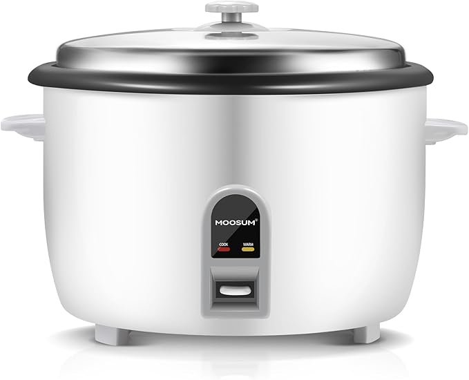 MOOSUM Commercial Rice Cooker, Large Capacity 30-Cup (UnCooked), 60-Cup (Cooked) with One Touch Operation and 12-Hour Keep Warm, Easy to Use and clean, 1600W, White