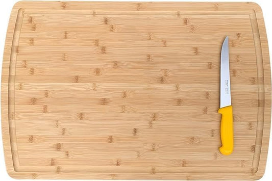 36" x 20" Bamboo Cutting Board for Kitchen Meal Prep and Counter Protection with 8” Stainless Steel Chef Knife, Extra Large, Thick and Heavy Duty, Deep Juice Groove for Meat, Vegetables