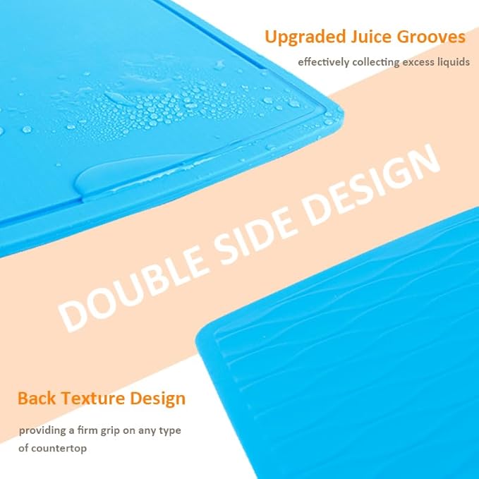 Liflicon Thick Silicone Cutting Boards for Kitchen Silicone Chopping Boards/Mats Set of 2 Extra Large14.6''x10.43'', Mini 9.1”x7.1” Non-slip Deep Drip Juice Groove, Dishwasher Safe-Green