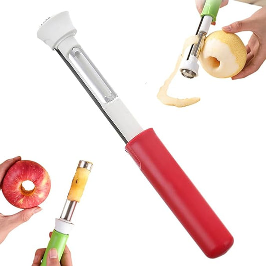2-in-1 Corer Remover,Red Bell Pepper Seed Corer Apple Corer and Peeler,Fruit Core Extractor Tool,Stainless Steel Corer Tool for Vegetables Fruit Corer Kitchen Gadget (1, White Red)