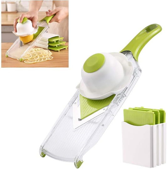 V-Blade Mandoline Slicer 0.06/0.10/0.14 Inch Adjustable Thin slice Lemon Slicer Kitchenaid Accessories Grater 420 Stainless Steel Food Fruit Vegetable Slicer with Finger Guard Protector (Green)