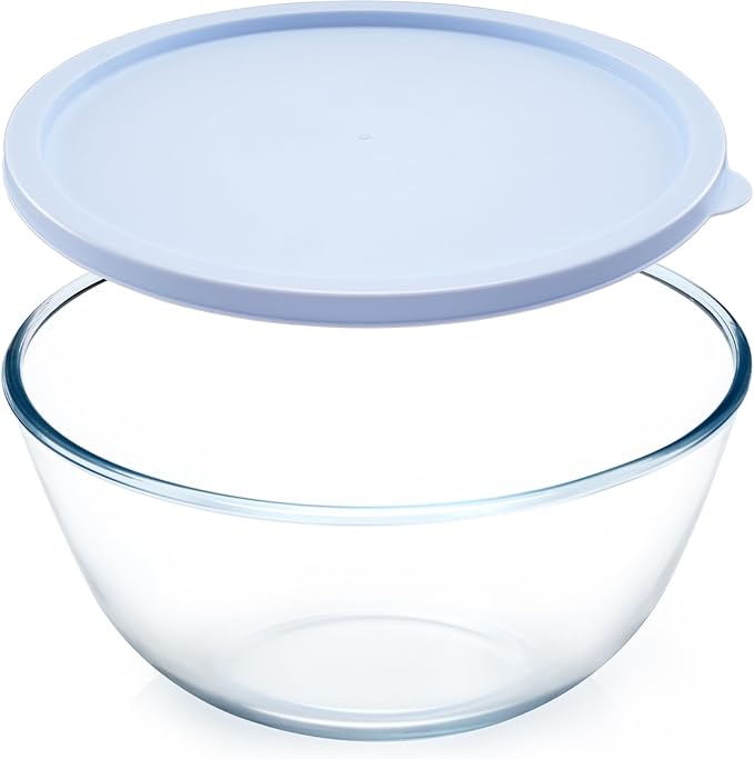 NUTRIUPS 4.7 Quart Large Glass Mixing Bowl with Lid, Deep Big Glass Bowl Large Salad Bowl (Twilight Purple)
