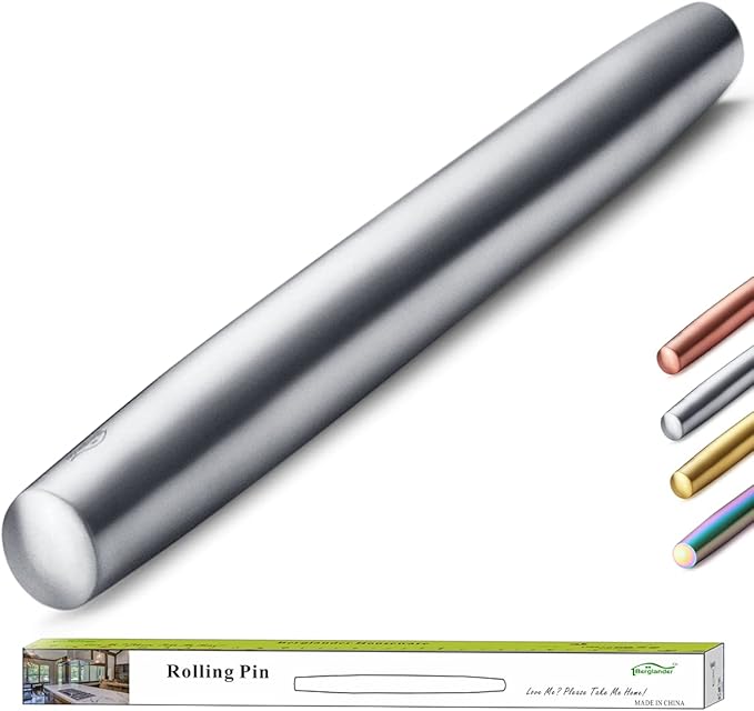Stainless Steel Rolling Pin, Matte Finish 16.7 Inches, Berglander Rolling Pin For Baking Pizza Dough, Pie, Cookie, Essential Kitchen Utensil Gift Ideas For Bakers.