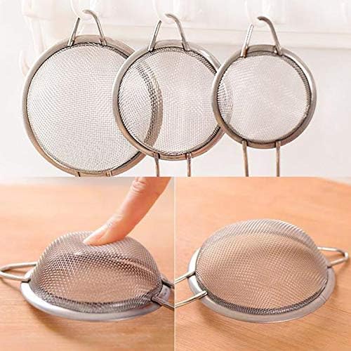 3 Pack - 3.8", 3.2", 2.8" Diameter Stainless Steel Fine Mesh Strainer with Sturdy Handle and Hook