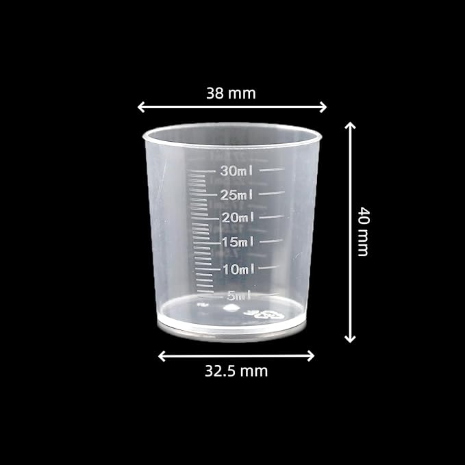50 Pack 30ml/1.02oz Plastic Liquid Measuring Cups Transparent Mixing Cups Medicine Cups Lab Graduated Beakers Clear Measuring Jugs Set Medium Kitchen Baking Cooking Measure Tool Home