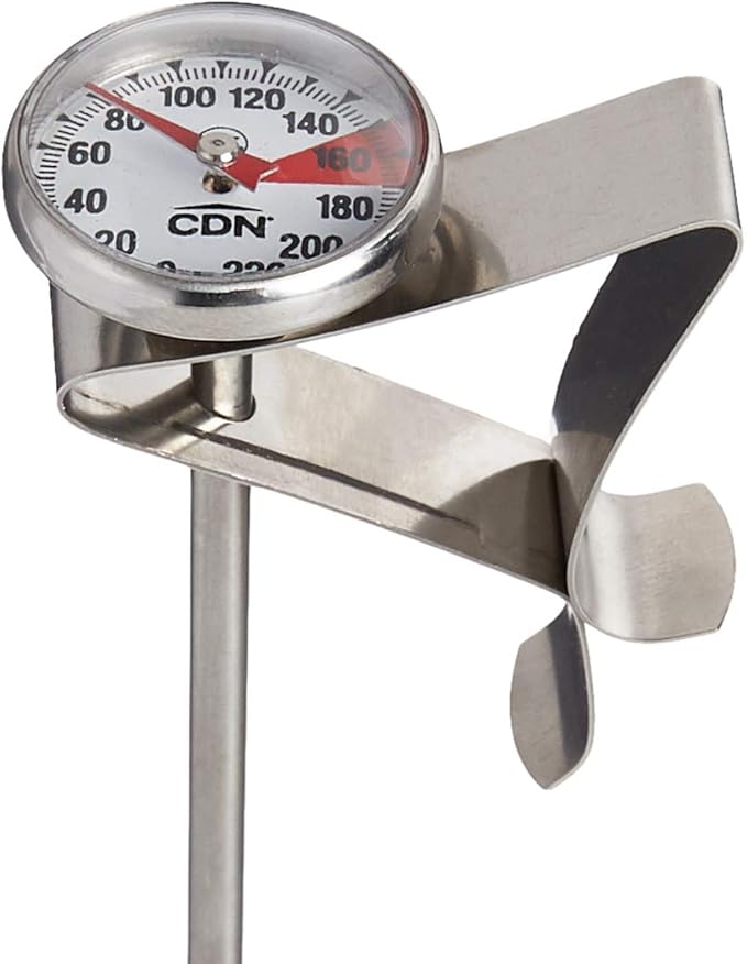 CDN ProAccurate® Instant Read Beverage Frothing Thermometer with Clip for Precise Temperature Measurement, 5" Stainless Steel Stem, Black Case (IRT220-F)