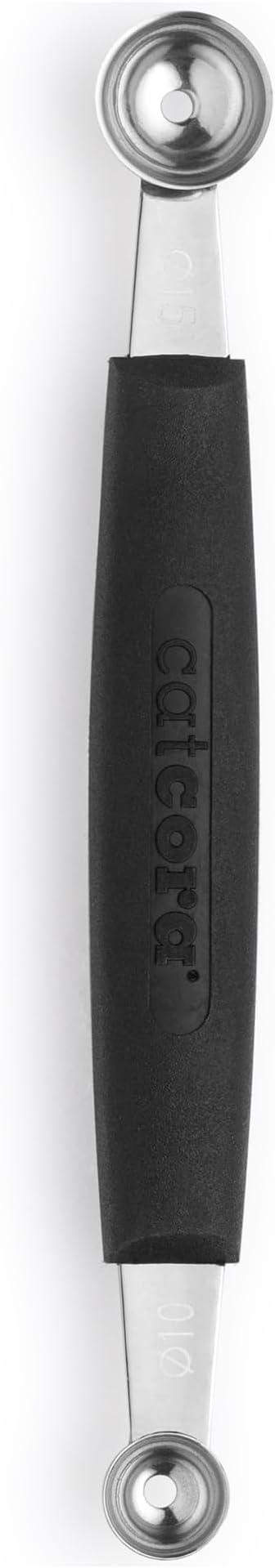 Cat Cora Melon Baller, Professional 18/8 Stainless Steel Dual Blades 10/15-Millimeter for Melon Balls and Garnishes, Ergonomic Soft-Grip Handle
