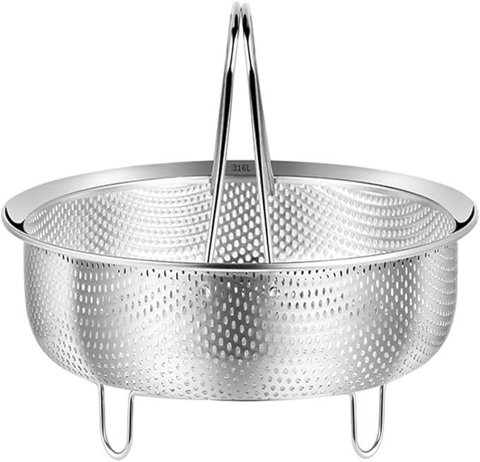 Food Grade Stainless Steel Steamer with Carrying Handle Three Legged Stand, Multifunctional Home Steamer, Essential for Healthy Cooking (5.5in)