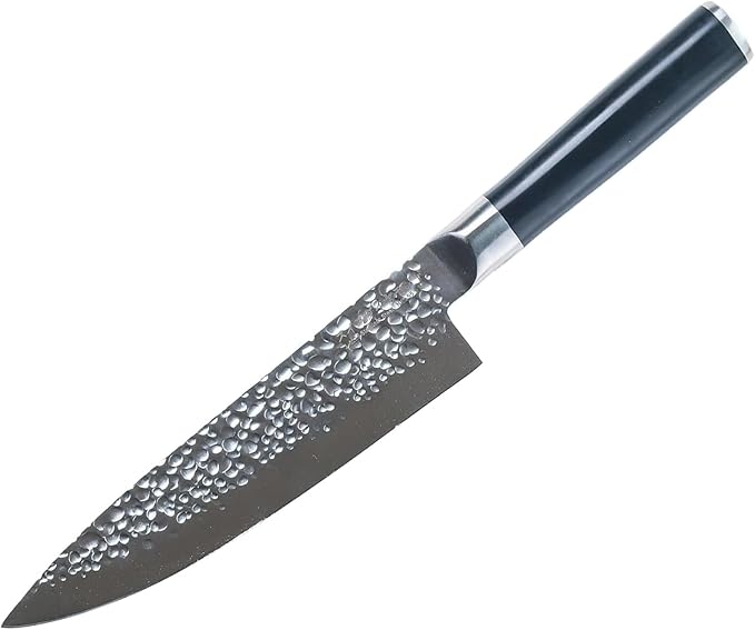 Swiss Diamond Chef Knife, German Steel With ABS Handle, Half Tang Handle, Hammered Blade Chef Knives Professional Grade, 55+2 Rockwell Hardness, 8 Inch