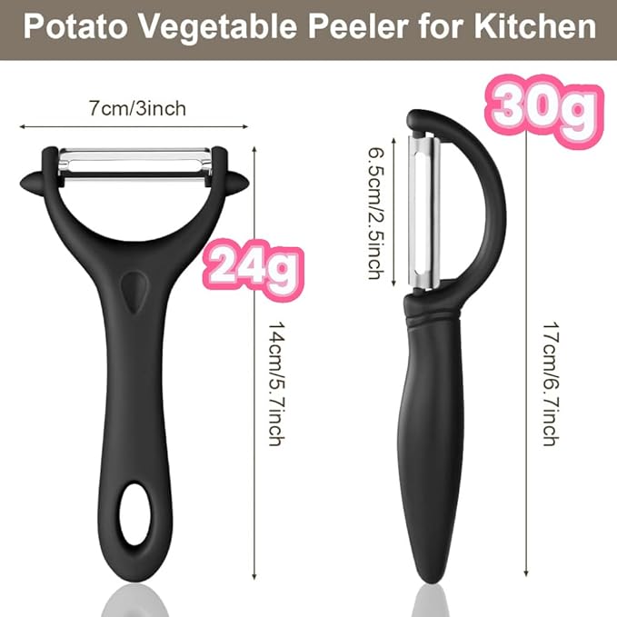 2PCS Potato Vegetable Peeler Set, Fruit Peeler for Kitchen Ergonomic Handle Sharp Blade Stainless Steel Peeler