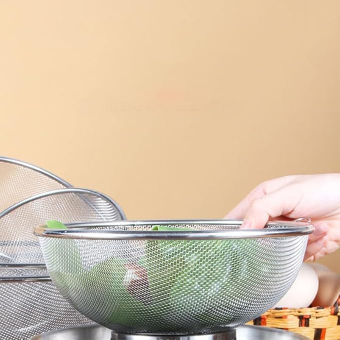 Cabilock Stainless Steel Fruit Vegetable Basket 8.66 Inch Fine Mesh Strainer Drain Basket Kitchen Colander for Washing Draining Food Preparation