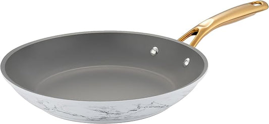 ONGIFT Frying Pan Nonstick, 10 Inch Skillet Easy to Clean, Kitchen Fry Pan without PTFE & PFOA, Compatible with All Stovetops, Lightweight and Durable, Marble White
