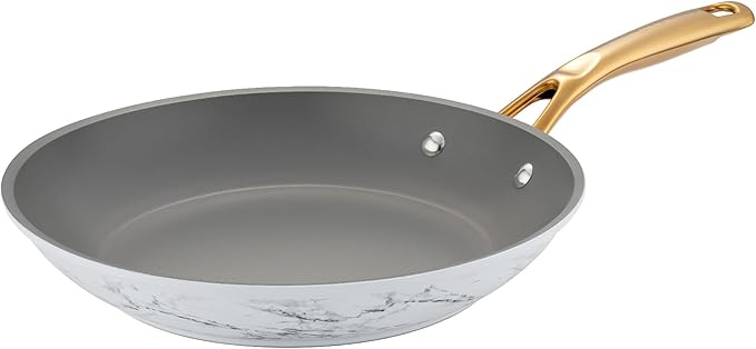 ONGIFT Frying Pan Nonstick, 10 Inch Skillet Easy to Clean, Kitchen Fry Pan without PTFE & PFOA, Compatible with All Stovetops, Lightweight and Durable, Marble White