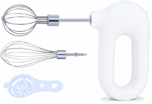 Wynboop MINI Household Cordless Electric Hand Mixer,USB Rechargable Handheld Egg Beater with 2 Detachable Stir Whisks 4 Speed Modes,Baking At Home For Kitchen,Lightweight Portable(White)
