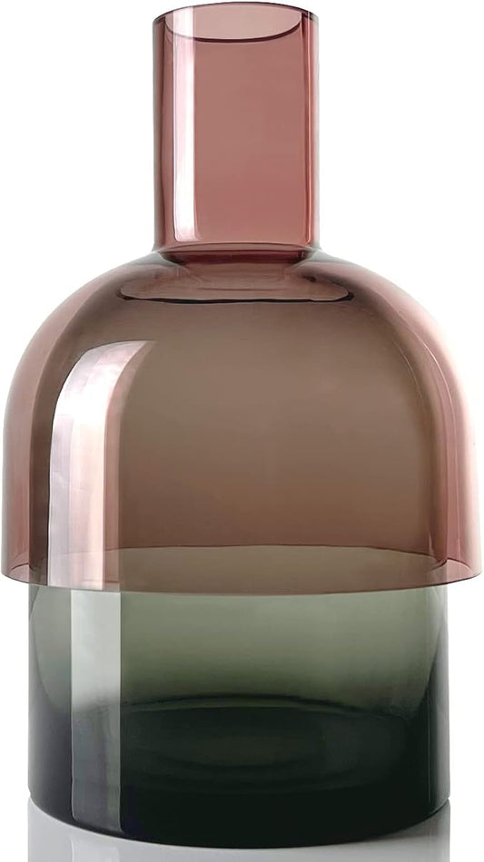 Cloudnola Reversible XL Glass Flower Vase and Bud Vase, Smoke Grey and Pink, 13.1" Height x 7.75" Dia, Home, Wedding, and Event Decor