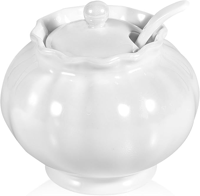 Iridescent Sugar Bowl with Lid and Spoon, Ceramic Sugar Bowl, 9oz Sugar Jar for Coffee Bar, Salt Box Sugar Containers for Seasoning, Spice, Sauce, Elegant Decor for Kitchen Countertop