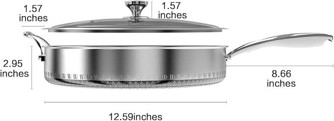 CATHYLIN 316L Stainless Steel 7QT Frying Pan Hex Nonstick Wok with Lid,Single Handle to Hold, PFOA Free, Dishwasher Oven Safe (7QT/Single Handle)