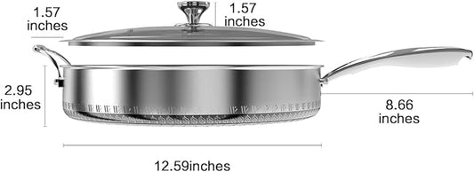 CATHYLIN 316L Stainless Steel 7QT Frying Pan Hex Nonstick Wok with Lid,Single Handle to Hold, PFOA Free, Dishwasher Oven Safe (7QT/Single Handle)