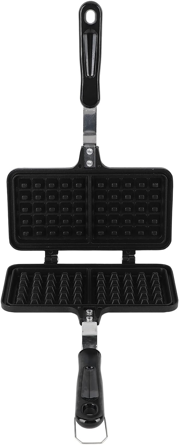 Fdit Aluminum Stovetop Waffle Maker Pan Even Heating Anti Stick Double Waffle Pan for Quick Breakfast