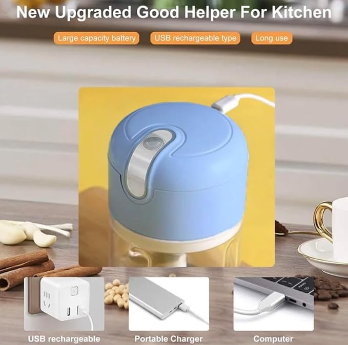 Electric Stainless Steel Garlic Chopper with 3 chopping Blades for Food Processing Meat, Vegetables, Fruits