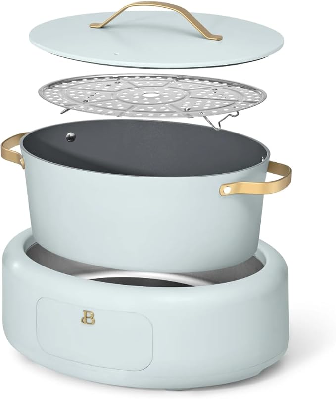 Beautiful 10-in-1 Electric Multi-Cooker by Drew Barrymore, 6-quart, digital display, 10 cooking functions, non-stick pot, easy one-touch control (Hydrangea)