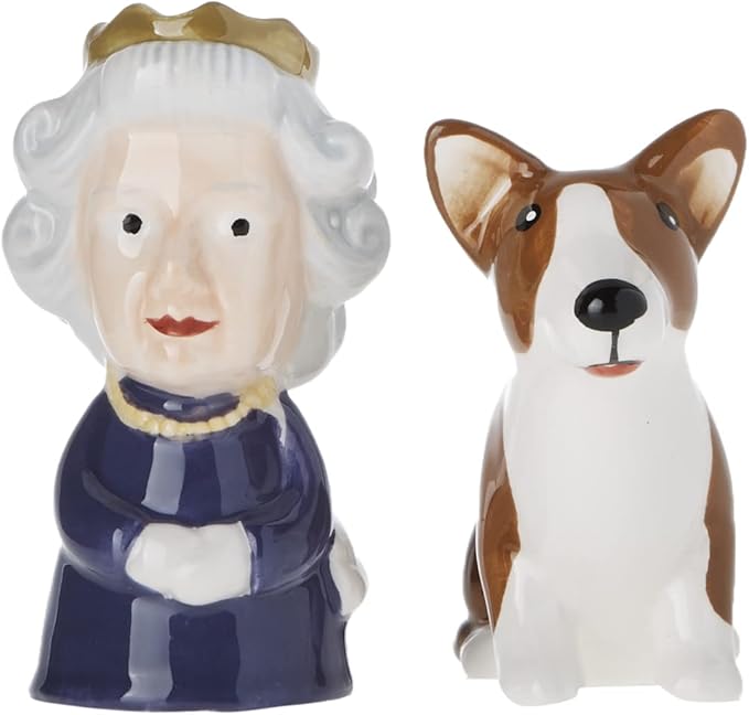 Abbott Collection 27-KITSCH-303 Queen and Corgi Salt and Pepper Shaker Set, Purple/Brown, 3.5" H