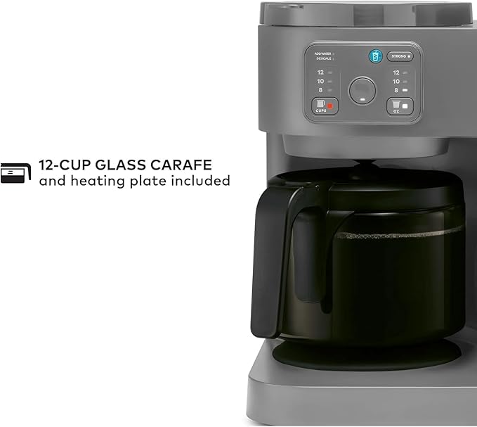 K-Duo Essentials Coffee Maker for Hot and Iced Drinks, Single Serve KCup Pod Brewer and 12 Cup Carafe Drip Coffee Pot, 72 oz Water Reservoir, Perfect for Home & Office (Gray)