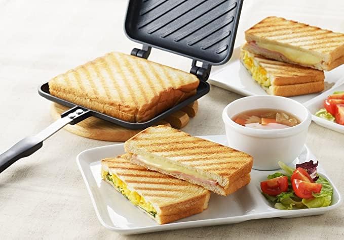 Panini Press Hot Sandwich Maker Non-Stick Panini Grill Pan with Handle Aluminum Flip Pan for Home and Outdoor Camping, 2 Pack