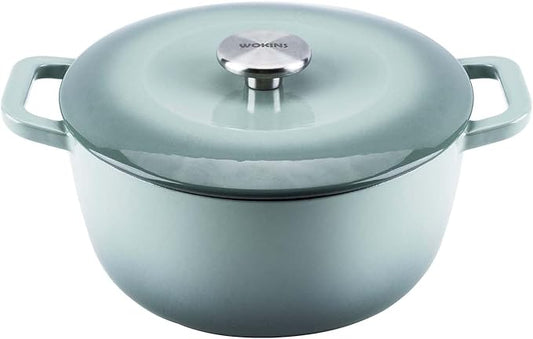 WOKINS Enamel Cast Iron Dutch Oven with Lid,Dual Handles,Heavy-Duty Cookware for Sourdough Bread Baking,Braising,Stews,Roasting,Oven Safe up to 500° F,7QT,green