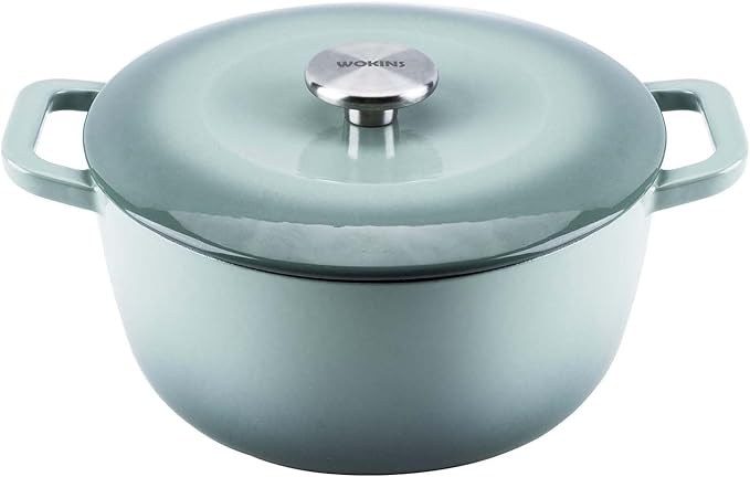 WOKINS Enamel Cast Iron Dutch Oven with Lid,Dual Handles,Heavy-Duty Cookware for Sourdough Bread Baking,Braising,Stews,Roasting,Oven Safe up to 500° F,5QT,green