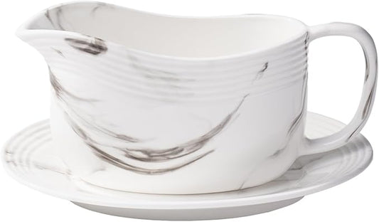 Gravy Boat with Saucer, Large Ceramic Sauce Boat with Tray for Salad Dressings, Creamer, Black Pepper, Gravy Bowl Sauce Pourer Perfect for Kitchen Accessories