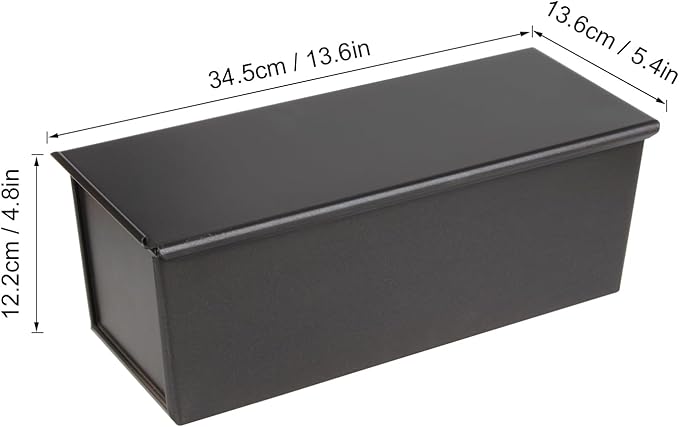 2.2LB Pullman Loaf Pan with Lid, Toast Mold Nonstick Bread Pan Bakeware, Commercial Pullman Bread Pan Dough Capacity, Carbon Steel Bread Toast Baking Pan Mold for Baking Bread-Black