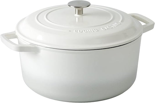 EDGING CASTING Enameled Cast Iron Dutch Oven Pot With Lid, Dutch Oven for Sourdough Bread Baking Round Pot Dule Handle, 7.5 Quart, White