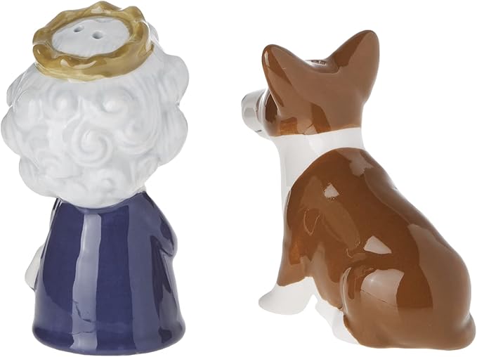 Abbott Collection 27-KITSCH-303 Queen and Corgi Salt and Pepper Shaker Set, Purple/Brown, 3.5" H