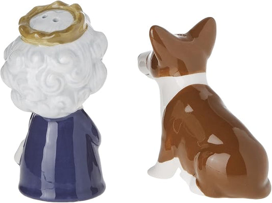 Abbott Collection 27-KITSCH-303 Queen and Corgi Salt and Pepper Shaker Set, Purple/Brown, 3.5" H