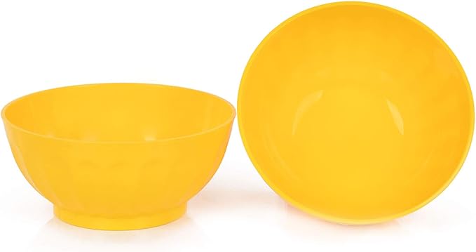 Mintra Unbreakable Plastic Bowl, YELLOW 4pk - Large, 1.8L, 60oz, 7.75inW x 3.25inH - (Part Of A Set) - Salad, Snacks, Breakfast Cereal, Fruit, Popcorn, Soup, Colorful, Shatterproof, BPA Free