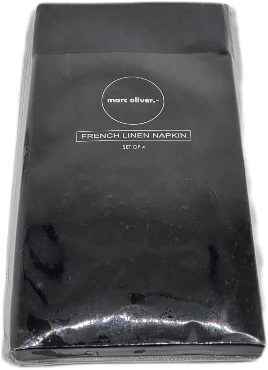 Marc Oliver Black Stonewashed Pure Linen Napkins. Set of 4 20" x 20" Fully Sewn Hem. Fully Washable for Everyday & Entertaining. Machine Washable Reusable Cloth Napkin for Everyday and Entertaining.