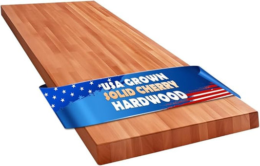 CONSDAN Butcher Block Counter Top, USA Grown Cherry Solid Hardwood Countertop, Wood Slabs for Kitchen, Reversible, Both Side Polished, Prefinished with Food-safe Oil, 1.5" Thickness, 72" L x 25" W