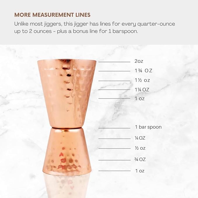 Hammered Copper Double Jigger, 1 OZ/2 OZ Shot Glass