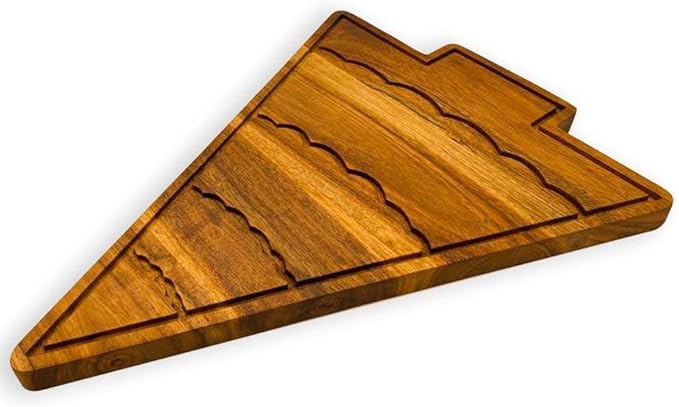 Treen Art Wooden Christmas Cutting Board for Kitchen Decor, 13.5"L x 10.8"W Tree Shaped Acacia Wood Chopping Board with Handle & Curved Grooves, Serving Charcuterie Platter