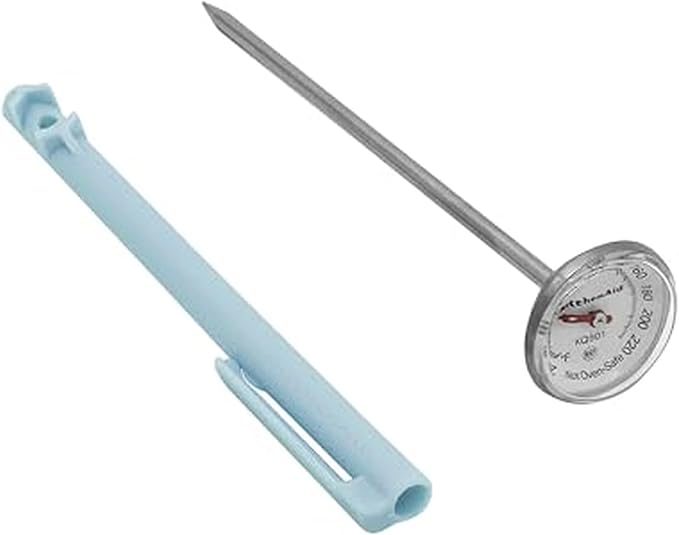 KitchenAid KQ901 Instant Read Food Thermometer for Kitchen or Grill, Temperature Range: 20F to 220F, 1 inch dial, Mineral Water Storage Sleeve