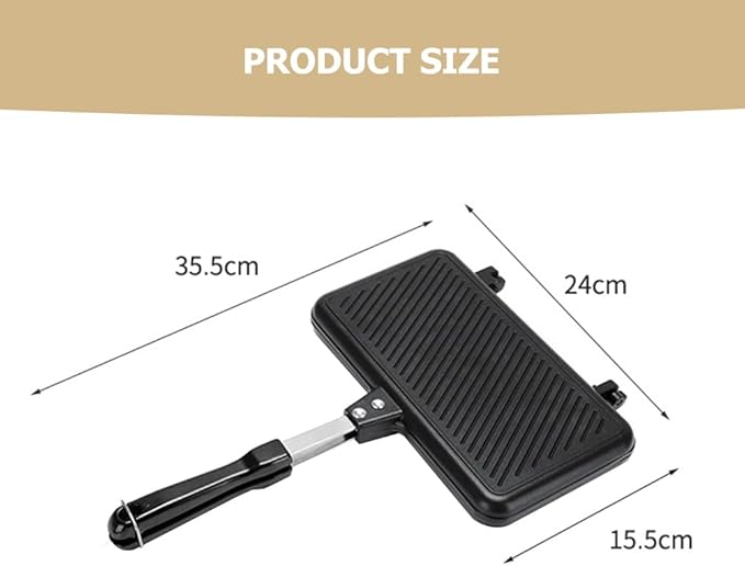DOITOOL Double-Sided Non-Stick Sandwich Pan 14 Inch Baking Tray with Ergonomic Handle for Stovetop Cooking Breakfast Omelette Toast Maker