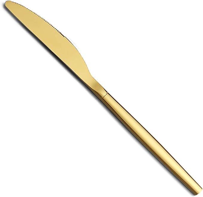 Berglander Gold Dinner Knives Set Of 12, Titanium Shiny Gold Plating Stainless Steel Dinner Knife, Butter Knife Table Knives Dishwasher Safe