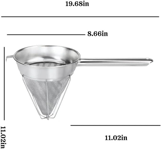 Stainless Steel Fine Mesh Chinois Strainer, Large Strainer Reinforced Bouillon Strainer for Sauces, Soups, Purees, Pastes, Jelly, Custard, Curds and etc.,10-Inch