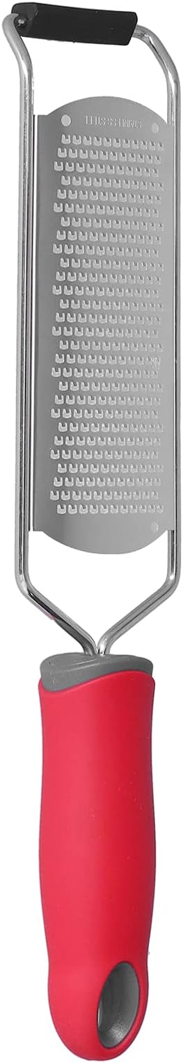 aqxreight Stainless Steel Multifunctional Cheese Grater Lemon Zester with Non Slip Handle Red (Fine Tooth planing Model)